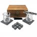 Whiskey set in wooden box with glass, tong, coaster and whiskey stones